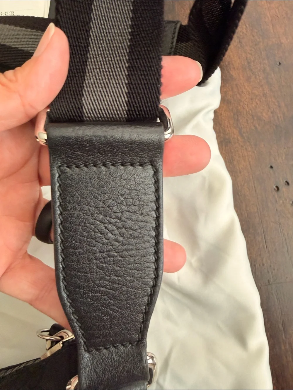 Gucci Black GG Nylon Messenger Crossbody with Striped Strap